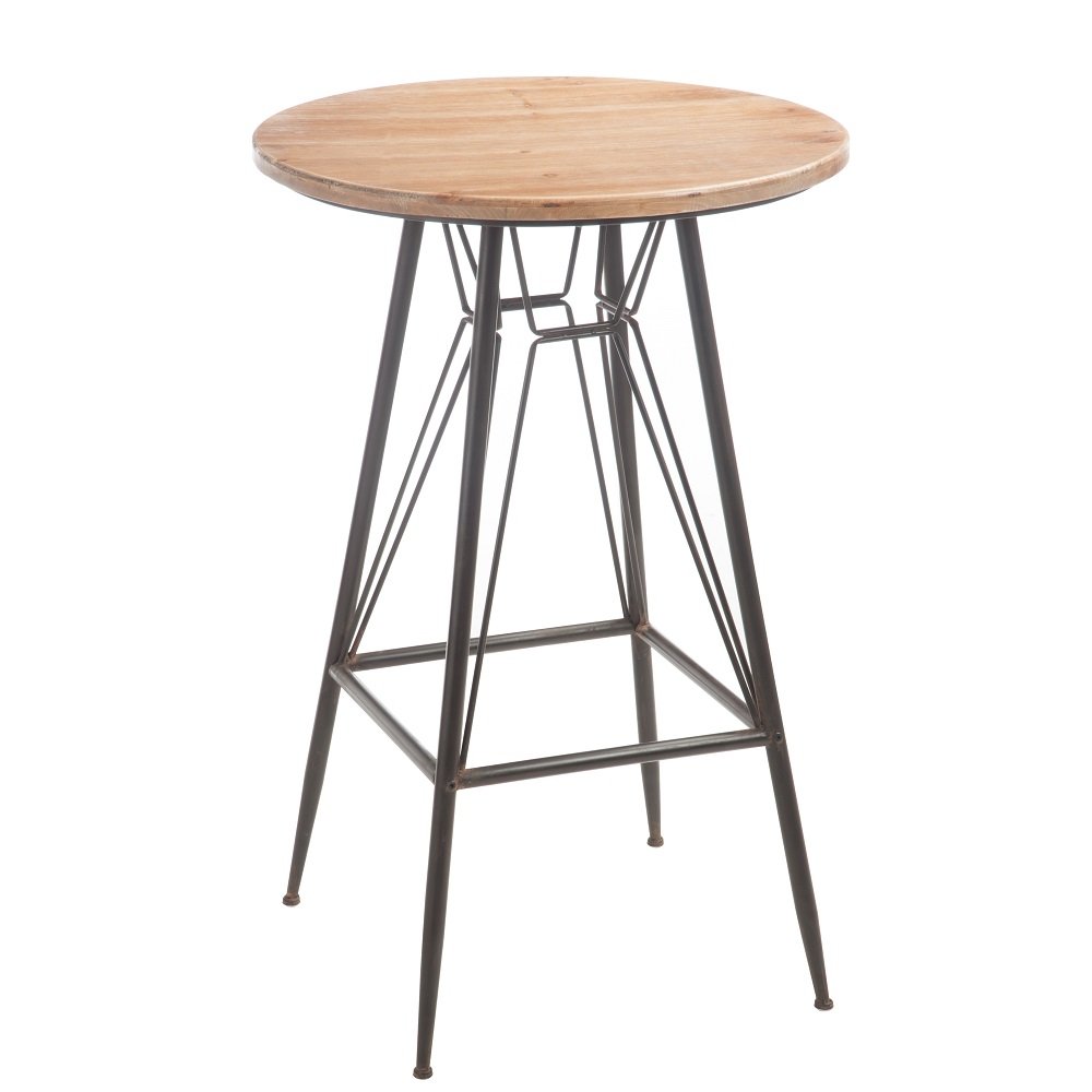 Table de bar bistro TROB en métal noir et bois naturel.